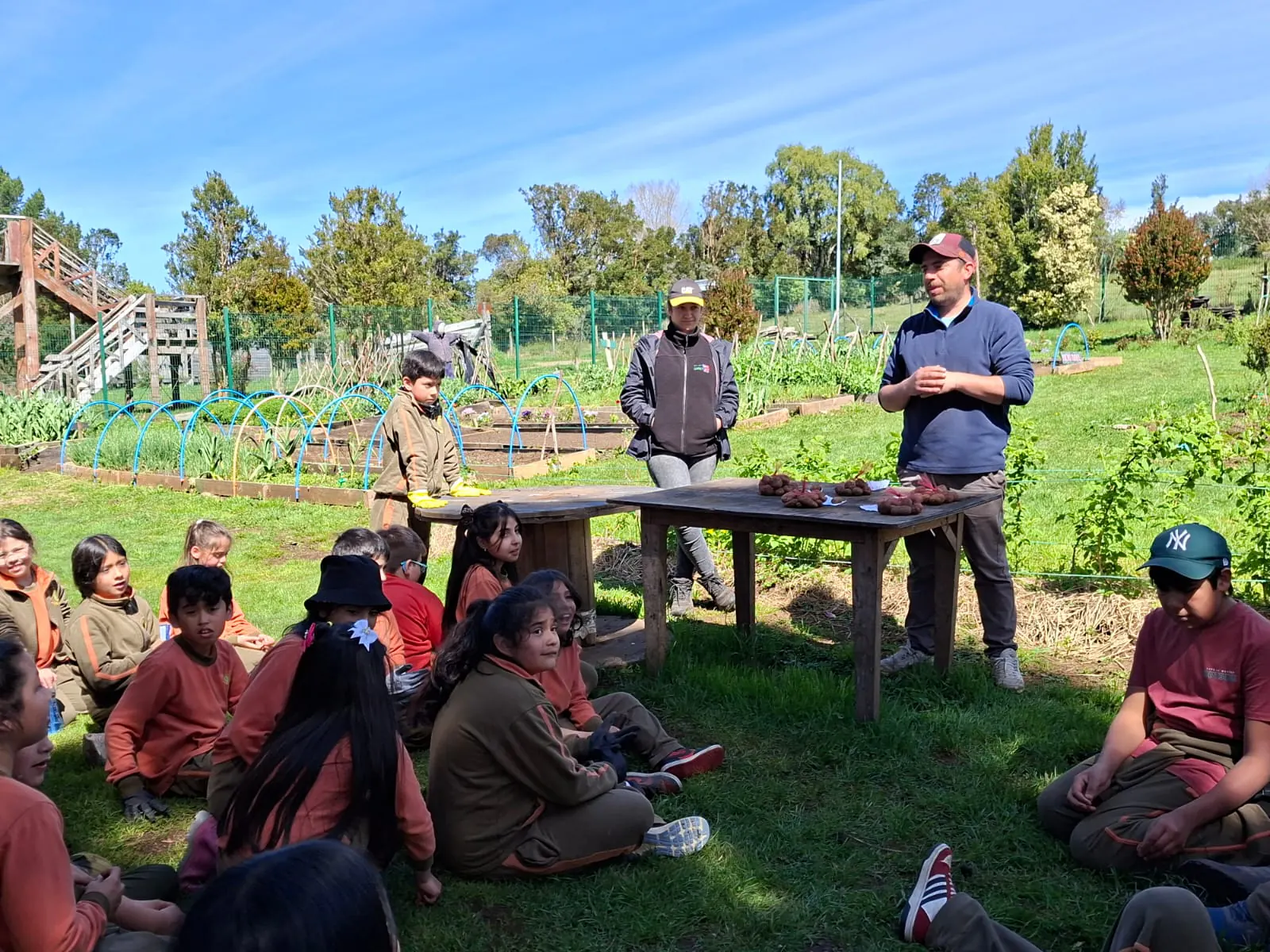 Estudiantes de 3° y 7° básico participan en taller de plantación de papas nativas